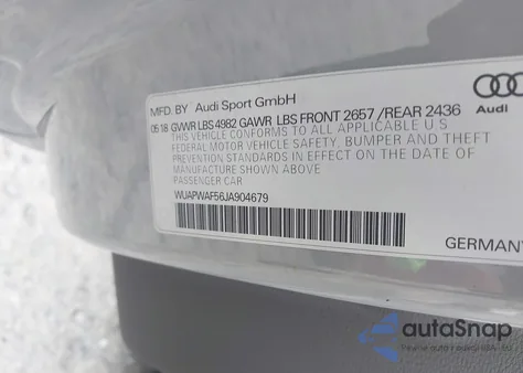 2018 Audi Rs 5 2.9T z USA, uszkodzony, nr VIN WUAPWAF56JA904679